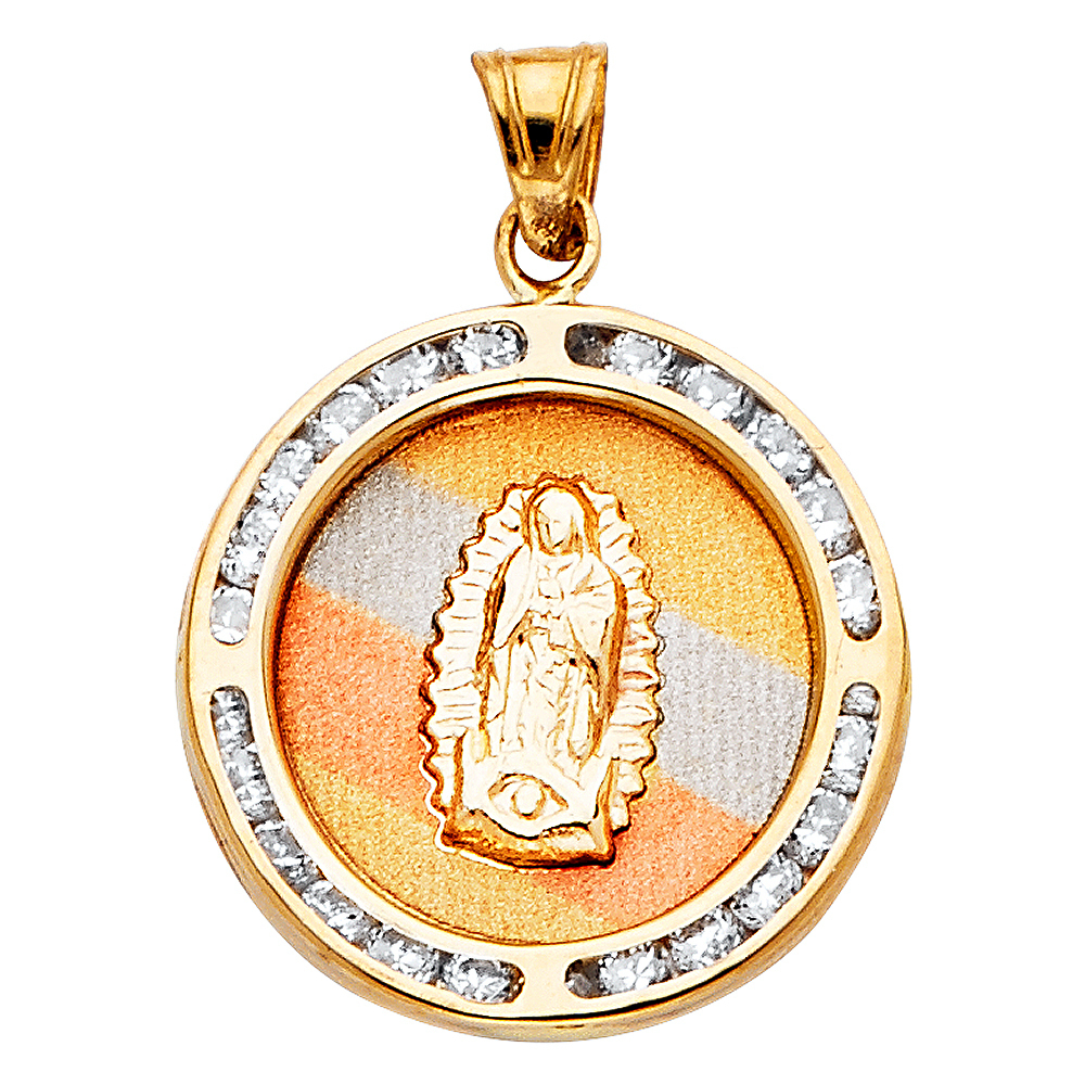 14Kri-Color Gold Small Religious Cz Virgen De Guadalupe Charm Pendant